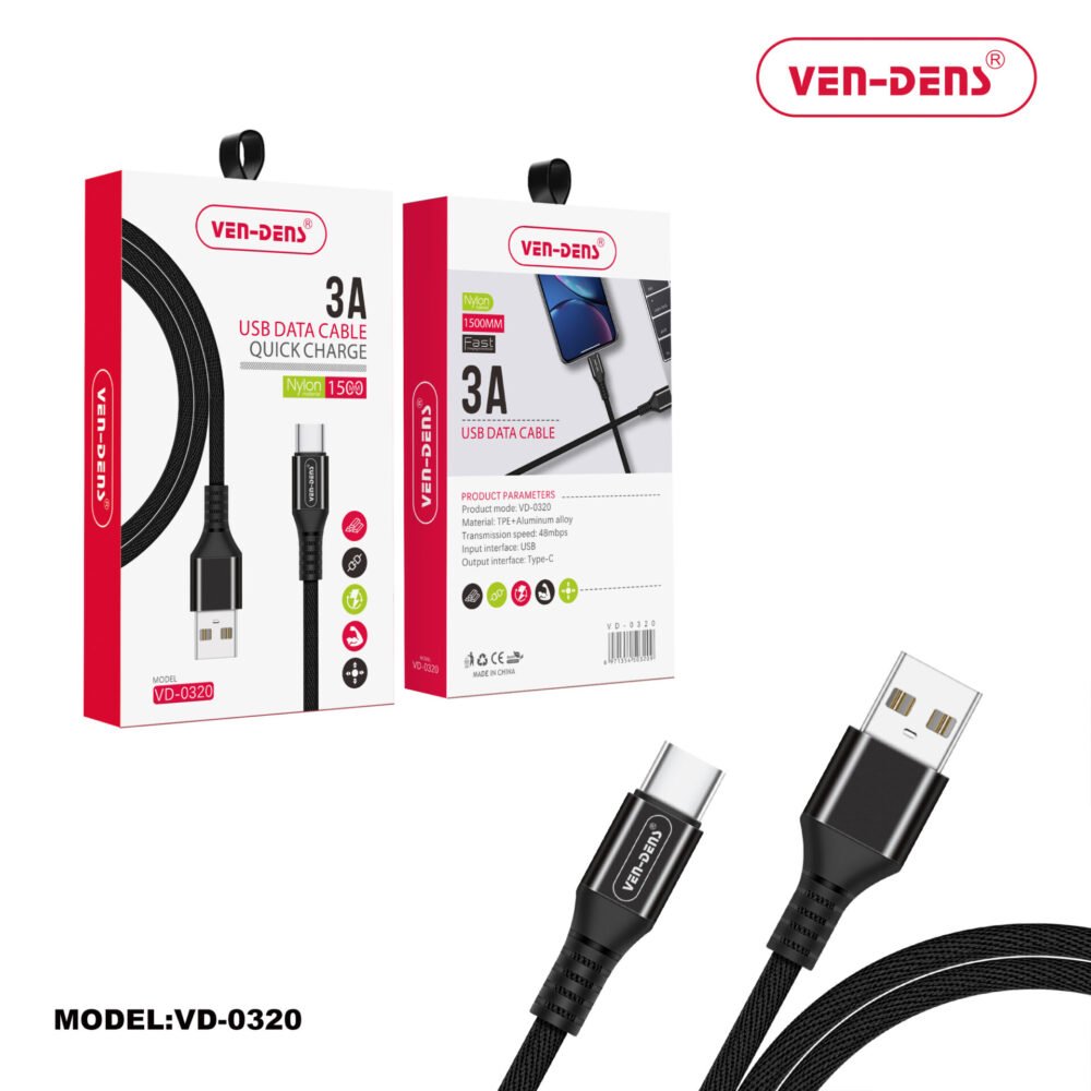 ven dens 3a braided type a to type c charger usb cable vd 0320